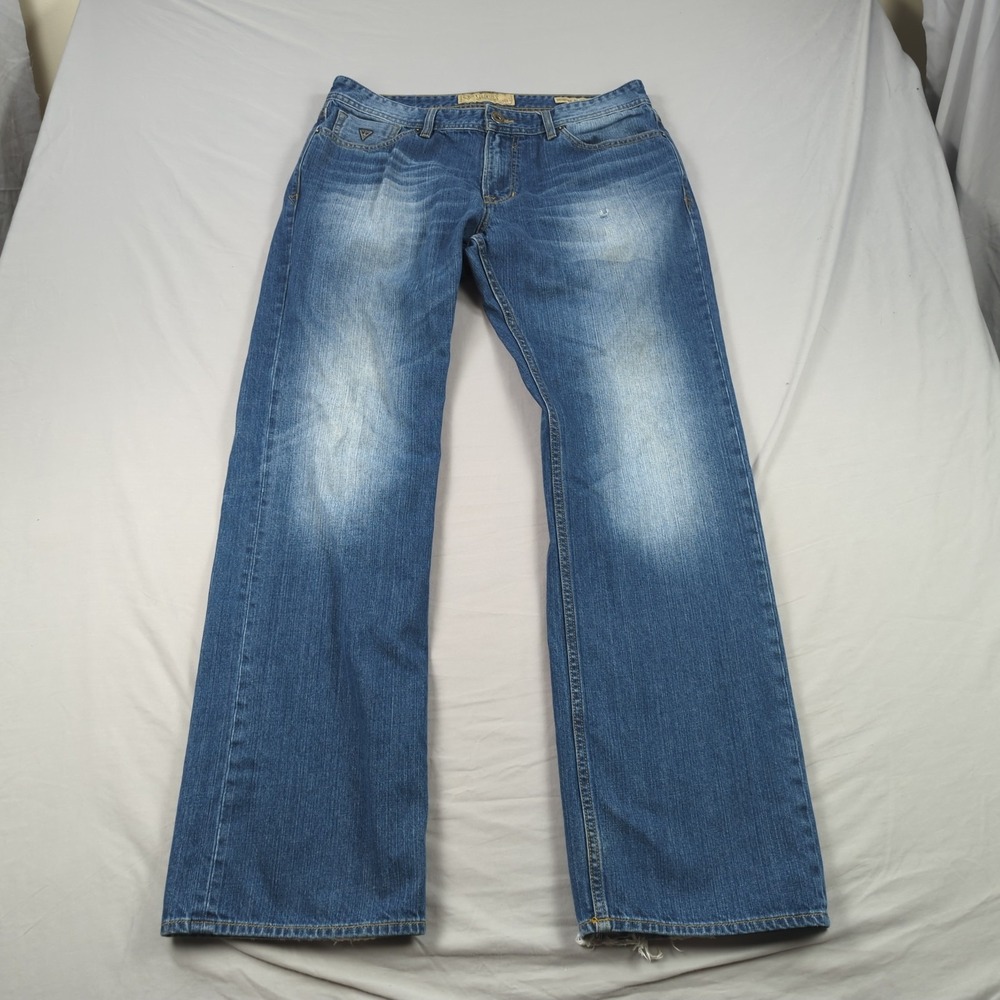 Guess Jeans Mens 36x32 Blue Desmond Relaxed Casual Stretch Preppy Faded